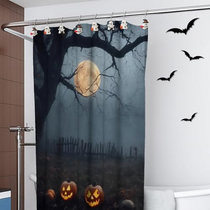 Colingmill 12 Pcs Halloween Ghost Shower Curtain Hooks Xmas Shower Curtain Hooks Halloween Bathroom Decor Rings for Bathroom Bedroom - style: Ghost