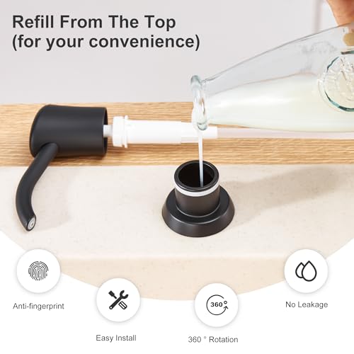 GAGALIFE Built in Sink Soap Dispenser or Lotion Dispenser for Kitchen Sink, Matte Black ABS Pump Head, with 17 Ounce PET Large Soap Bottle - color: Matte Black