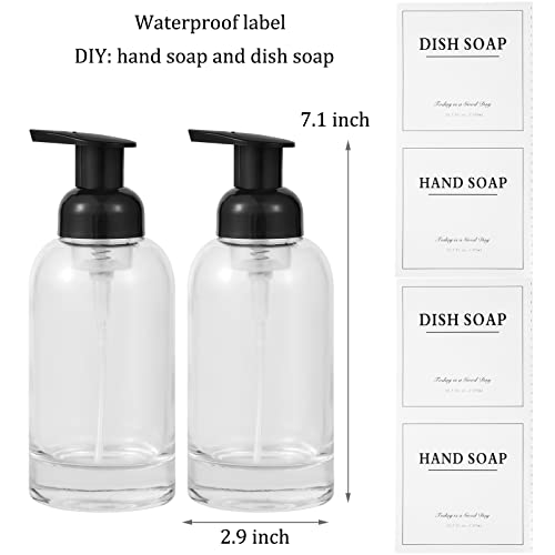 2 Pack Foaming Soap Dispenser, 12.7 Oz Thick Glass Pump, Clear Black | Refillable Foam Soap Bottles for Hand Soap and Body Wash, Ideal for Bathroom Countertop, Kitchen Sink and More - color: Clear
