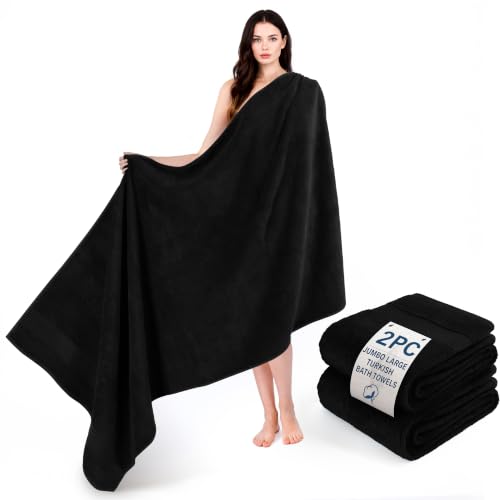 Cotton Paradise 100% Cotton Turkish Towel Set, Soft Absorbent Quick Dry, 2 Piece 35x70 Bath Sheet Set, Coal Black - color: Coal Black, size: 35"x70"