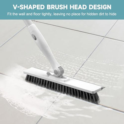 nacena Shower Scrubber with Long Handle, 4 in 1 Tile Tub Scrubber Brush with 3 Detachable Cleaning Heads and V-Shaped Grout Brush Shower Cleaner Brush for Bathroom Kitchen Toilet Tub Sink, Grey White - color: Grey White, size: 2 pads+brush