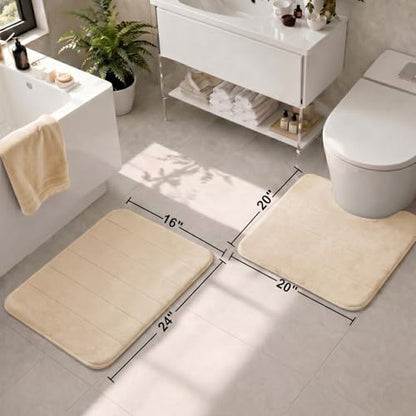 2 Piece Memory Foam Bath Mat Set, Extra Soft Absorbent Bathroom Rugs with U-Shaped Toilet Rug, Non-Slip Backing, Machine Washable, 24x16 + 20x20 U-Shaped, Camel - color: Camel