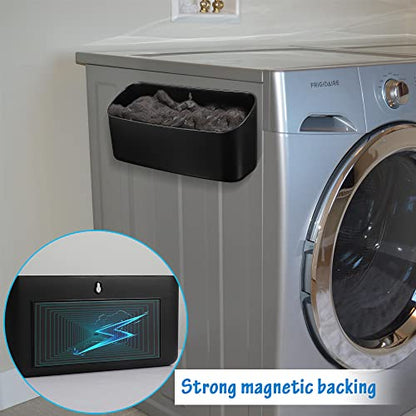 Picowe Magnetic Laundry Storage, Large Lint Holder Bin for Laundry Room, Space-Saving Trash Container Hanging on Dryer, Washer or Wall Mount Trash Bin (Black) - size: L+ M - Black