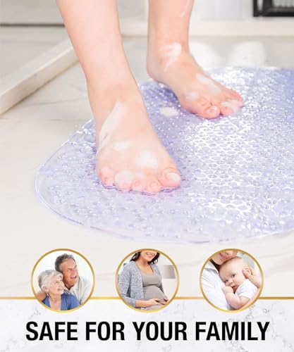 HITSLAM Bathtub Mat Non Slip, 35x16 Inch Bubble Oval Bath Tub Mat for Bathroom, Machine Washable Shower Mat with Suction Cups and Drain Holes, Clear - color: Clear, size: 35" x 16" (Oval)
