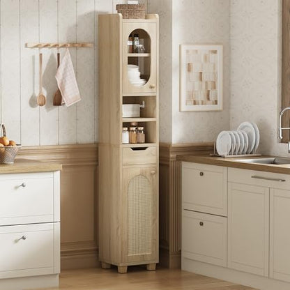 LIKIMIO 69" Tall Bathroom Cabinet with Drawer and Tissue Holder | Slim 11.8-inch footprint adds two doors, one drawer, adjustable shelves, and a pull-out tissue holder, Rustic White - color: Rustic White, size: Medium