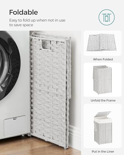 SONGMICS Laundry Hamper with Lid, 17.2 Gallon (65 L) Synthetic Rattan Clothes Laundry Basket with Lid and Handles, Foldable, Removable Liner, Cloud White ULCB165W01 - color: Cloud White, size: 65 L