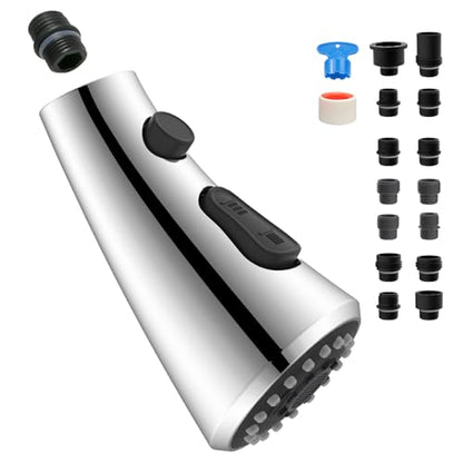 Curve Kitchen Faucet Sprayer Head Compatible with Kohler, Silver Chrome | NSF/ANSI/CAN 372 Certified, 14 Adapter Kit for Universal Fit Use, 3 Function Pull Down Sink Faucet Spray Head Replacement - color: Chrome, style: Curve Design
