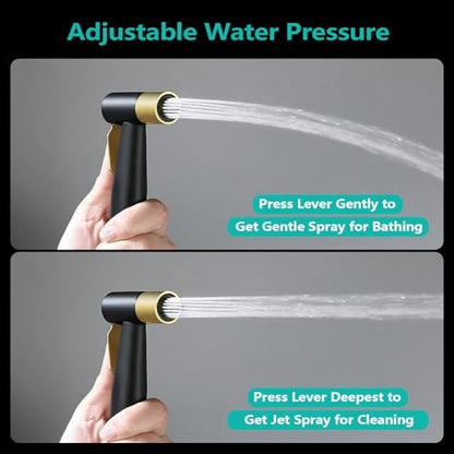 BARROCK Handheld Bidet Sprayer for Toilet, Stainless Steel Metal Made Baby Cloth Diaper Spraying Kit, Bathroom Toilet Bidet Attachment Set for Bathing Pets and Feminine Washing,Matte Black and Gold - color: Black and Gold