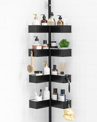 Kitsure Tension Pole Shower Caddy - Adjustable Corner Shower Shelf with Metal Baskets, Rust-Resistant Bathroom Shower Organizer, No-Drill Installation, (Adjustable Height: 34.2-114.1 in), W 7.5 in