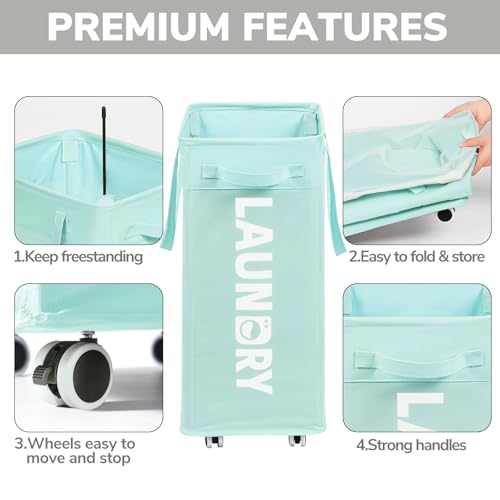 Goodpick 75L Rolling Laundry Basket with Removable Wash Bag for Living Room | Laundry Basket with Wheels, Collapsible Laundry Basket, Rolling Laundry Hamper with Handle for College Dorm,Blue - color: Blue 1-Pack