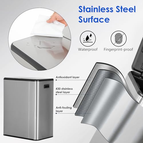 16 Gallon Stainless Steel Foot Pedal Trash Can,Rectangular Removable Inner Buckets Dual Compartment Recycling Large Capacity 60 Liter (30Lx2) Kitchen Garbage Can with Soft Close Lid for Kitchen Office - style: Dual Lid(60L)