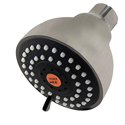 YOO.MEE High Pressure Fixed Shower Head, 3-Spray, Brushed Nickel | Fits Low-pressure Condition, Increase Showering Pressure, Wall Mount Installation