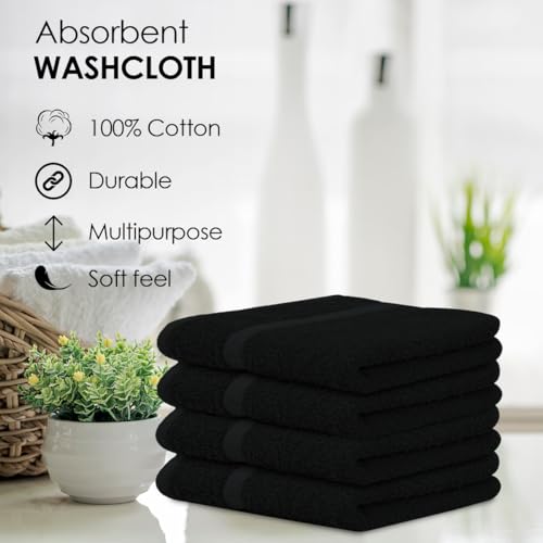 Avalon Towels Black Washcloths Bulk Pack of 36 (12x12 inches) - 100% Cotton Washcloths & Face Towels - Highly Absorbent & Soft Wash Cloths for Showering, Wash Rags for Body & Face Cloths - color: Black