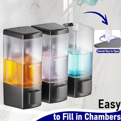 Pollock Shampoo and Conditioner Dispenser 3 Chamber * 500ML | Shower Soap Dispenser Wall Mounted, Body Wash Dispenser No Drill, Refillable Shower Dispenser for Bathroom - color: Blk-zt-53-gun3