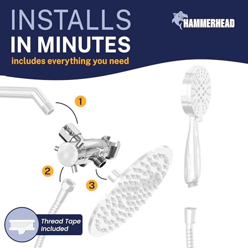 HammerHead Showers Solid Metal 3-Way Shower Diverter Valve with Shower Head Holder, Universal Splitter for Handheld Spray Wand and Rain Showerhead, Chrome - color: Polished Chrome