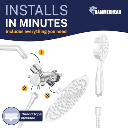 HammerHead Showers Solid Metal 3-Way Shower Diverter Valve with Shower Head Holder, Universal Splitter for Handheld Spray Wand and Rain Showerhead, Chrome - color: Polished Chrome