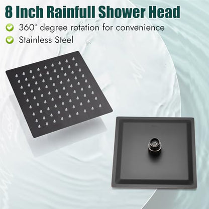 Heyalan 8 Inch Square Rain Shower Faucet Set with Valve, Oil Rubbed Bronze | Female-thread 1/2-inch NPT connections, SUS304 shower head, brass rough-in valve, single-handle control Shower Set - color: Bronze, size: 8 Inch Square Shower Head