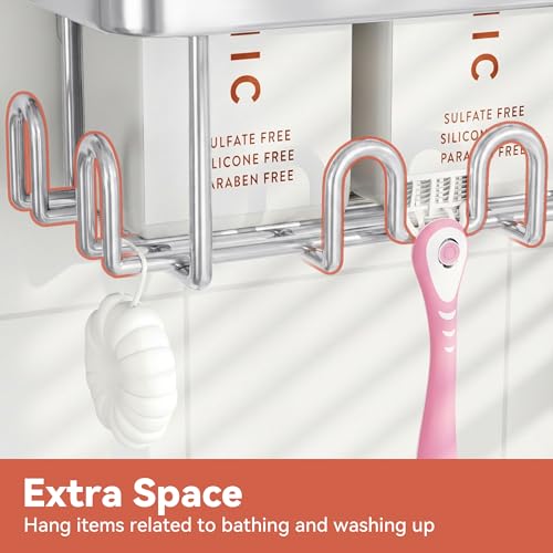 Shower Caddy Adhesive, Rustproof Shower Organizer, Wall Shower Rack | Large Capacity Shower Shelves for Inside Shower, No Drill Shower Storage, Shampoo Shower Holder, Bathroom Shower Shelf