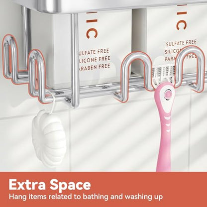 Shower Caddy Adhesive, Rustproof Shower Organizer, Wall Shower Rack | Large Capacity Shower Shelves for Inside Shower, No Drill Shower Storage, Shampoo Shower Holder, Bathroom Shower Shelf