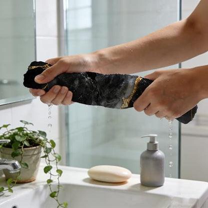Hand Towels for Bathroom Black Gold Marble Kitchen Towels Set of 2 Soft Breathable Highly Absorbent Bath Towels for Bath Guest Gym Spa, 14.4x28.3 Inch - color: Black Gold Marble