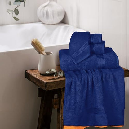 Ultra Soft 6 Pack Cotton Towel Set, Contains 2 Bath Towels 28x55 inch, 2 Hand Towels 16x24 inch & 2 Wash Coths 12x12 inch, Ideal Everyday use, Compact & Lightweight - Navy Blue - color: Navy