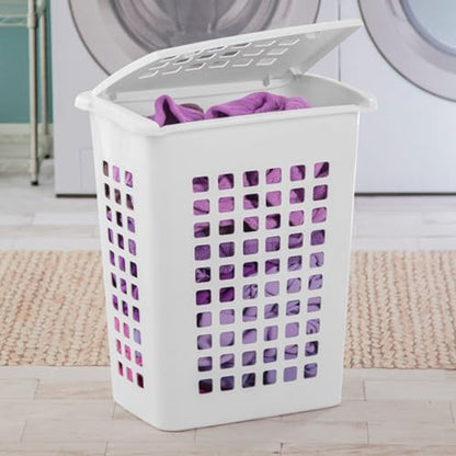 Sterilite Rectangular LiftTop Laundry Hamper with Lid, Handles to Easily Carry Clothes Between the Laundry Room and Bedroom, Plastic, White, 12-Pack - size: 12 Pack