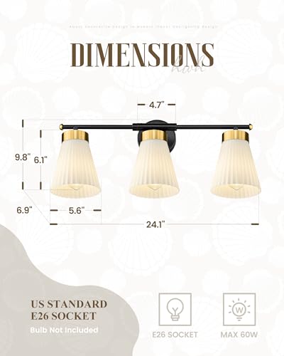 Bathroom Vanity Light, HWH 3-Light Wall Light Fixture for Bathroom Bedroom, Black and Gold Vanity Lights with Frosted Milk White Striped Glass, 5HZG97B-3W BK+BG - color: Black and Gold, size: 3-Light