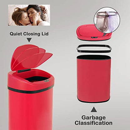 Kitchen Trash Can, 13 Gallon Automatic Can with Lid and Motion Sensor for Home Office Bedroom Bathroom Living Room, Garbage Touchless Stainless Steel RED - color: RED