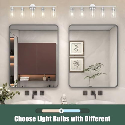 Bathroom Vanity Light Fixtures Polished Chrome Bathroom Lighting Fixture, 5 Lights Bathroom Light Fixture Over Mirror, Modern Black Vanity Light, Wall Sconces with Glass Shades - color: Polished Chrome, size: 5 Lights