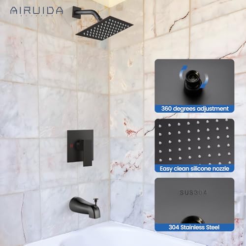 Airuida 6 Inch Shower Faucet Set,Bathtub Faucet Kit,Oil Rubbed Bronze | Shower Tub Faucet Set,Male Threads Rough-In Valve,Square Head Shower System - color: Bronze, size: 6 Inch