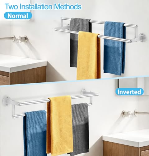Double Towel Racks for Bathroom, 24 inch Double Towel Bar, Bathroom Towel Rack Wall Mounted, Double Towel Rod Stainless Steel Bathroom Towel Holder(Brushed Nickel) - size: 24 Inch