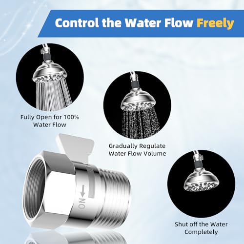 Hibbent All Metal 1 Pack Shower Head Flow Control Valve, G1/2 Brass Shut-off Valve with Metal Handle Lever, Shut OFF Water Flow Control Regulator for Handheld Shower, or Bidet Sprayer, Chrome - color: Chrome
