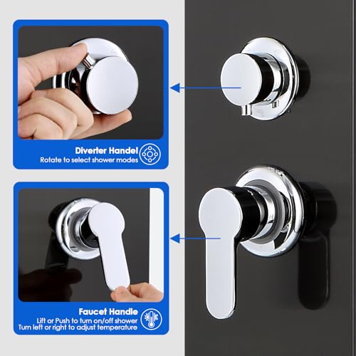 ROVOGO Shower Panel Tower System with Led Lights, 5 Shower Modes, 46.5 Inch | Rainfall Mist Shower Head, 3 Body Jets, Handheld, Waterfall Tub Spout, Stainless Steel Shower Column with Mixing Valve, Black - style: 46.5" Black