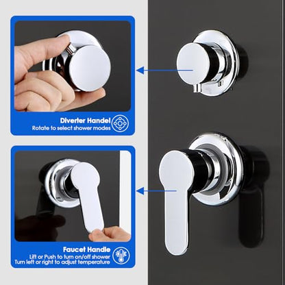 ROVOGO Shower Panel Tower System with Led Lights, 5 Shower Modes, 46.5 Inch | Rainfall Mist Shower Head, 3 Body Jets, Handheld, Waterfall Tub Spout, Stainless Steel Shower Column with Mixing Valve, Black - style: 46.5" Black