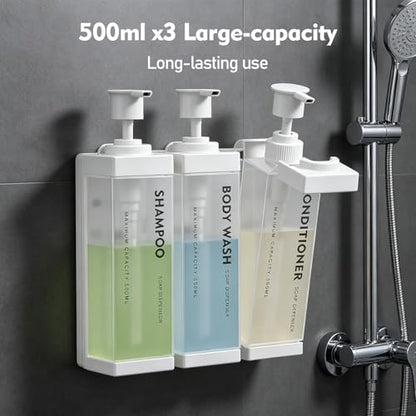 3 Chamber Wall Mount Shampoo and Conditioner Dispenser | 17oz Per Chamber Key Lock Large Pump Refillable ABS Bottle Set For Bathroom Hotel Gym RV Daily Use White - color: White, size: 3