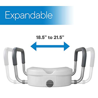 RMS Raised Toilet Seat - 5 Inch Elevated Riser with Adjustable Padded Arms | Toilet Safety Seat for Elongated or Standard Commode