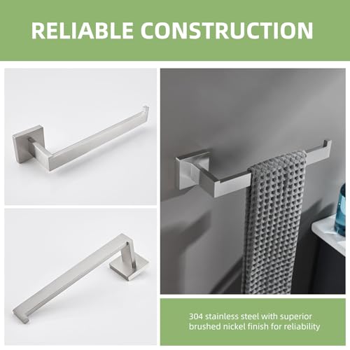 Angle Simple Brushed Nickel Hand Towel Holder, 10.24-in Bathroom Towel Bar | Sturdy SUS304 Stainless Steel, Square Hanger with Open Arm, Space Saving Home Decor, Screws Mounted - color: Brushed Nickel