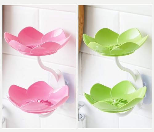 Soap Holder Shower,bar soap Holder,Adhesive Soap Dish for Bathroom Wall | Wall Mounted Self Draining,NO Drill Sponge Holder for Bathroom,Bathtub Kitchen Sink,Easy Cleaning,Keep Dry,2 tier,Pink+Green - color: D-pink+green.