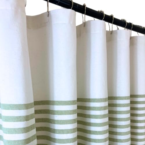 Sage Green Fabric Shower Curtain, Cotton Striped Textured Design, 70 x 72 Shower Curtain, Modern Farmhouse Bathroom Decor, Collin Sage - color: Collin Sage