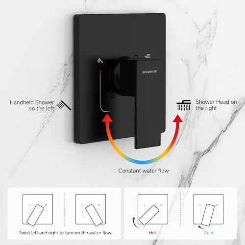 SR SUN RISE Shower Faucet Set & System - 12 Inch Rainfall Shower Head & Handle Set Wall Mounted Matte Black Solid Brass Valve Trim Kit Included - color: Matte Black, size: 12 Inch