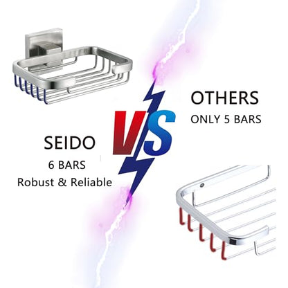 SEIDO Soap Dish for Shower Wall, 304 Stainless Steel Bar Soap Holder for Bathroom & Kitchen, Brushed Nickel Soap Saver Tray for Shower, 4.8" L x 3.2" W Internal - color: Brushed Nickel