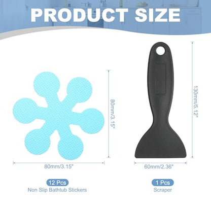 PATIKIL 12 Pcs Non Slip Bathtub Stickers, Anti Slip Shower Stickers with Scraper Bathroom Shower Floor Decals Snowflake Shape Cute Treads Tubs, Blue - color: Blue