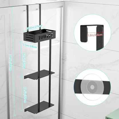 Bethom 3 Tier Over The Door Towel Rack, Hanging Towel Rack, Matte Black | Bathroom Towel Holder with Shelf, Over Door & Wall Mount Design, Ideal for Small Bathrooms, Sturdy Rust-proof Stainless Steel - color: Black-b