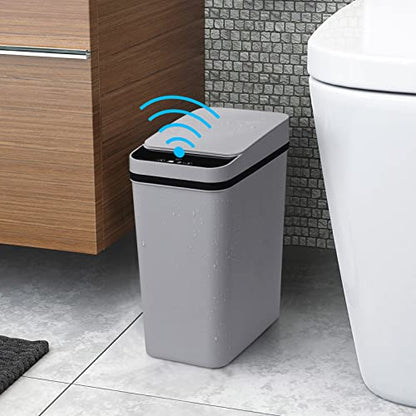 Anborry Smart Touchless Bathroom Trash Can 2.2 Gallon Automatic Motion Sensor Rubbish Can with Lid Electric Narrow Small Garbage Bin for Kitchen, Office, Toilet, Bedroom (Grey) - color: 2.2 Gallon Grey