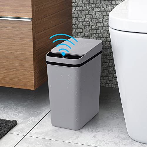 Anborry Smart Touchless Bathroom Trash Can 2.2 Gallon Automatic Motion Sensor Rubbish Can with Lid Electric Narrow Small Garbage Bin for Kitchen, Office, Toilet, Bedroom (Grey) - color: 2.2 Gallon Grey