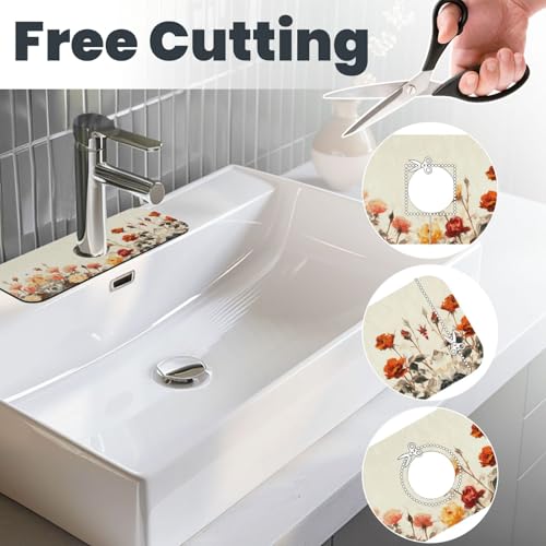 Diatomite Faucet Mat for Kitchen Sink & Bathroom Counter, Super Absorbent Water Sink Protectors Prevent Moisture Buildup, Sink Splash Guard 15×5.5 Inch - color: Flower1