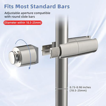 Hibbent Adjustable Shower Head Holder for Slide Bar, Universal 18.5-25mm Handheld Showerhead Bracket, Sprayer Holder with Hanging Design, No Drill Installation, Brushed Nickel - style: Brushed Nickel
