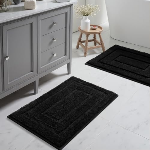 GRANNY SAYS Bathroom Rugs Sets 2 Piece,Soft Bath Mats for Bathroom, Bath Rugs Non Slip Washable, Absorbent Bath Rug for Tub, Shower and Toilet, Bath Mat Set (Black, 20" x 32" + 16" x 24") - color: Black, size: 1'8" x 2'8" (20" x 32"+16" x 24")