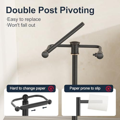 Bathroom Toilet Paper Holder Stand Oil Rubbed Bronze Roll Holder | Free Standing Pivoting Toilet Tissue Holder Adjustable Height (14 to 24 Inch) Stainless Steel Heavy Weighted Base - color: Oil Rubbed Bronze