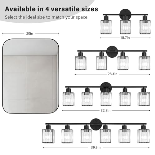 3 Light Bathroom Light Fixtures, Modern Crystal Vanity Lights over Mirror | Metal Frame, Bathroom Light with Square Crystal Shade, ETL Certified, E26 Ceramic Socket, Bulbs Not Included - color: Black, size: 3-Light